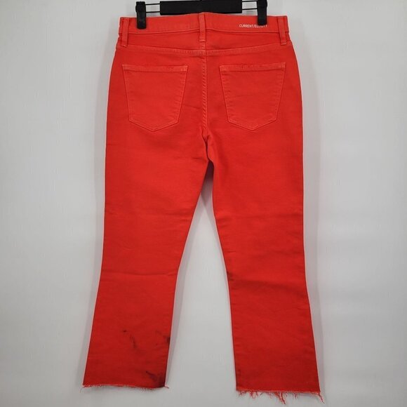 Current/Elliott Kick Flare-Leg Crop Jeans Mid-Rise Raw Hem Fiery Red 27 Womens - Picture 3 of 16
